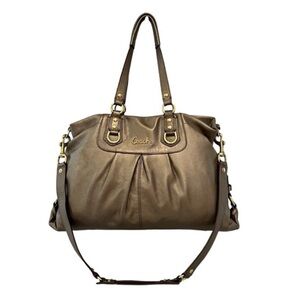 Coach  Ashley Convertible Satchel Shoulder Leather Bag Taupe? Metallic? Like New